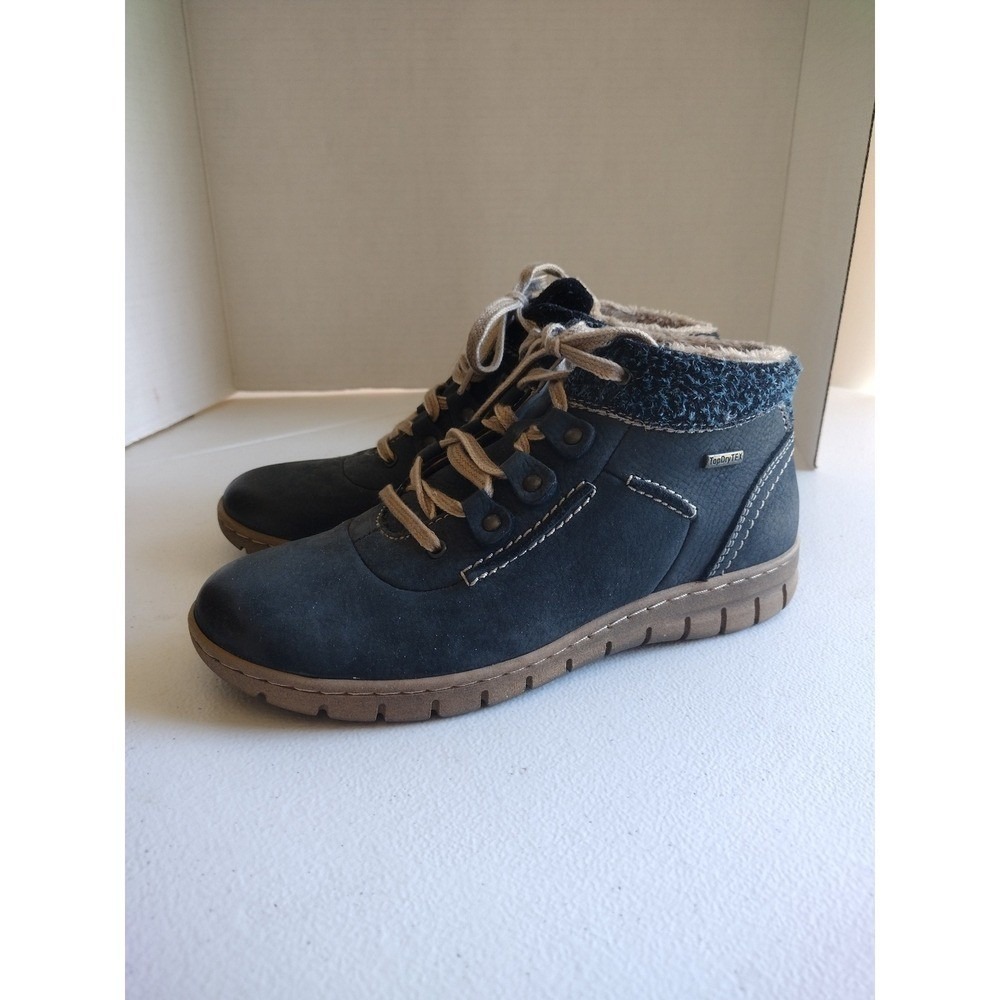 Josef Seibel TopDryTEX Navy Blue Leather Faux Fur Lined Ankle Boots EU 38 US 7.5